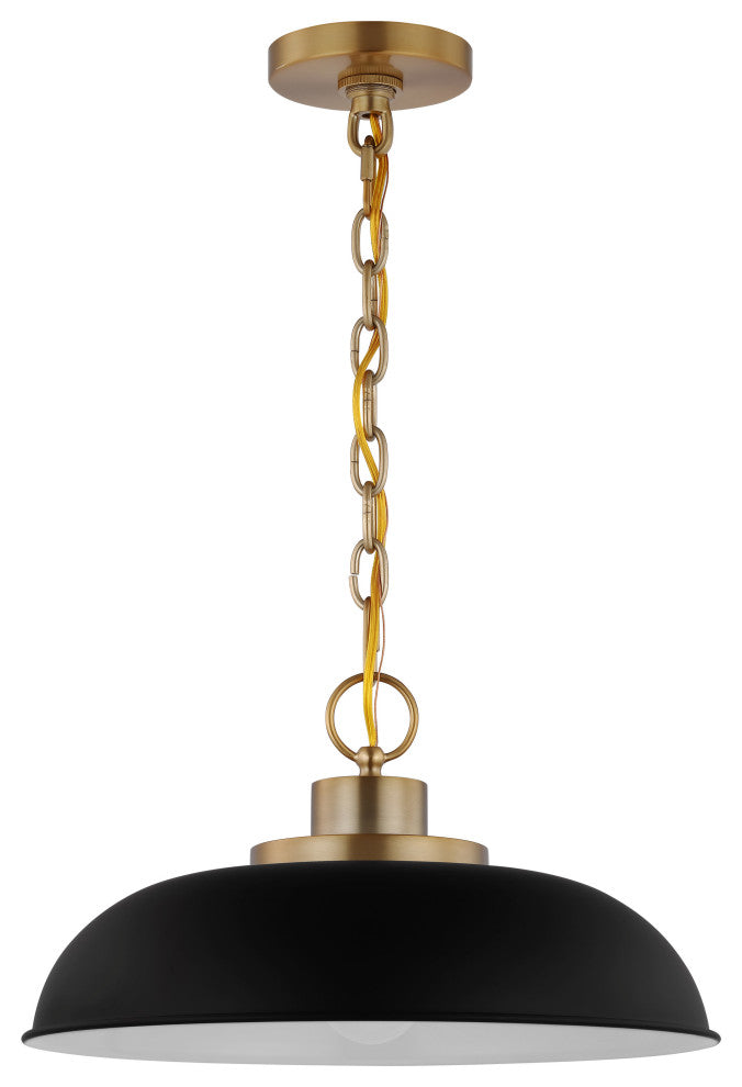Colony 1-Light Small Pendant, Matte Black With Burnished Brass