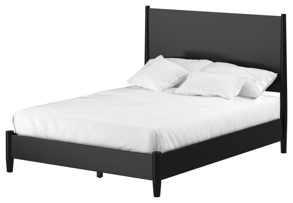 Flynn Mid Century Modern Full Size Panel Bed, Black