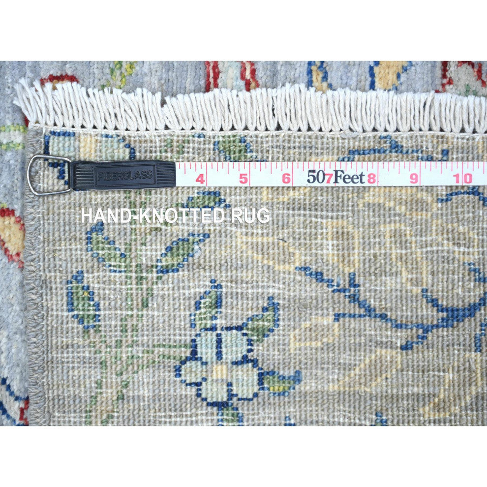 Chrome Gray 100% Wool Afghan Peshawar Hand Knotted Runner Rug, 2'6"x7'10"