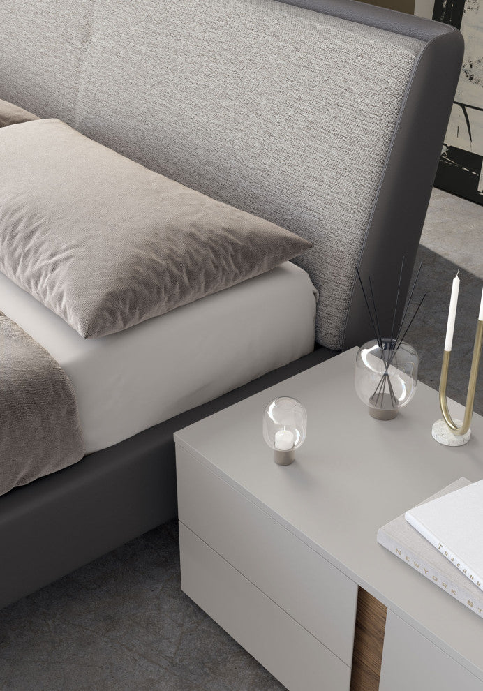 Mitchell Bed, Desert Beige Fabric and Topeka Taupe Eco Leather, Cal King