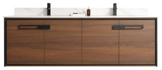 Oakville Wall Mount Bathroom Vanity, Walnut Ebony, 72", Black Hardware
