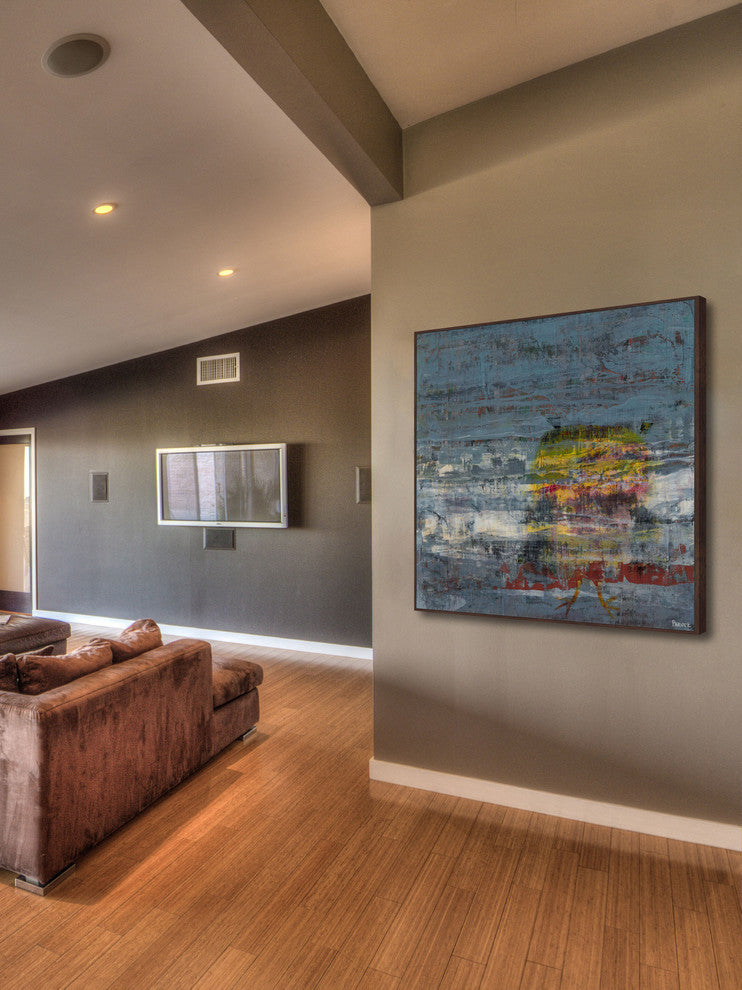 "Yellow Owl" Floater Framed Painting Print on Canvas, 24"x24"