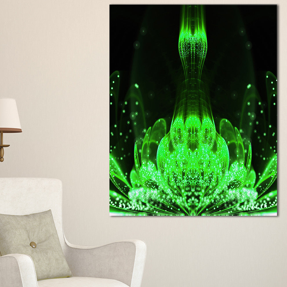 "Glossy Bright Green Fractal Flower" Floral Wall Art Canvas, 16"x32"