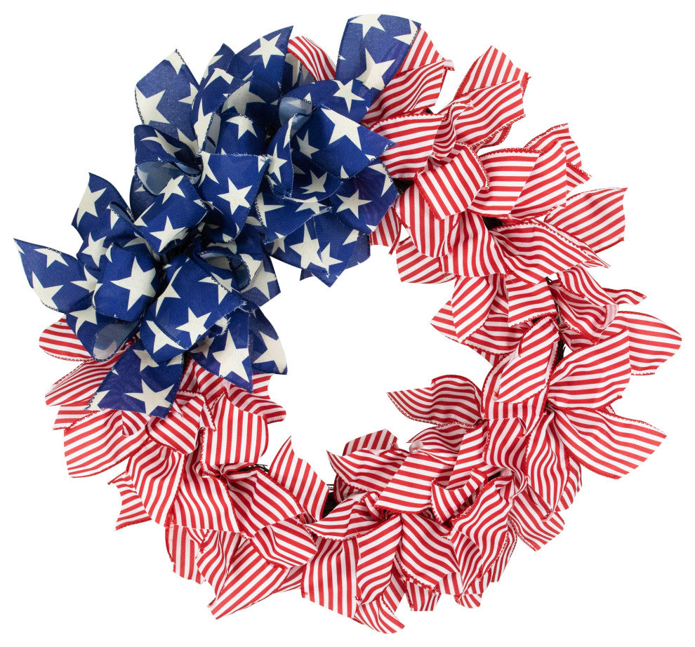 Stars and Stripes Patriotic Ribbon Wreath, 24"