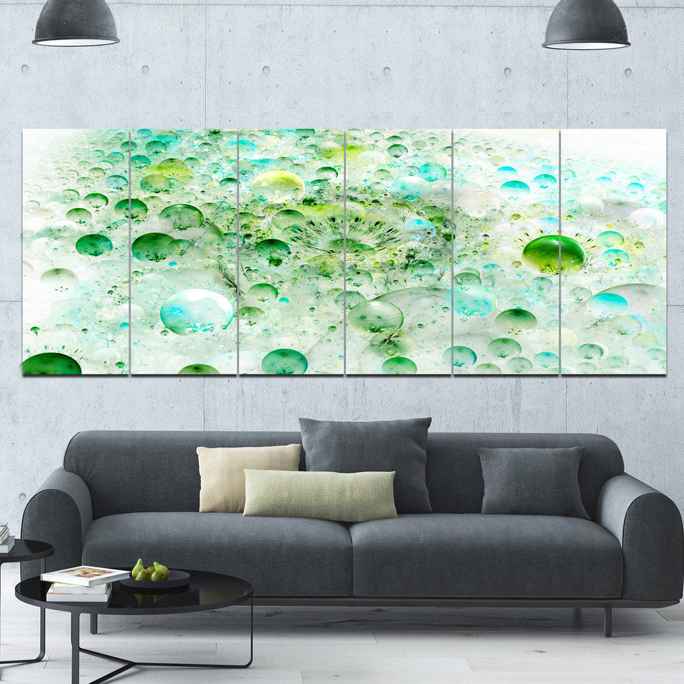 Green Blue Fractal Molecules, Abstract Wall Art Canvas, 70"x28", 6 Panels