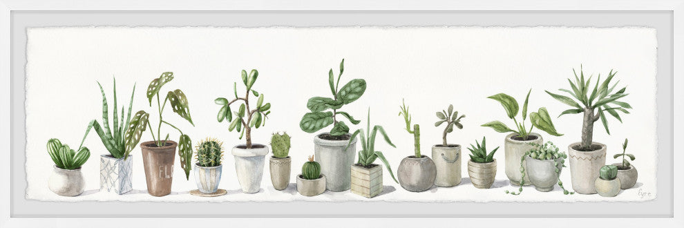 "Potted Green Succulents" Framed Painting Print, 30x10