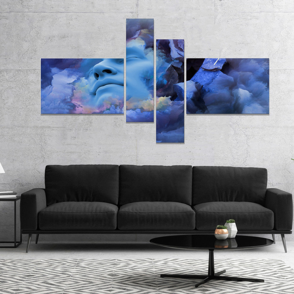 Game Of Dream Woman Sleeping, Abstract Canvas Wall Art Print, 60"x32", 4 panels