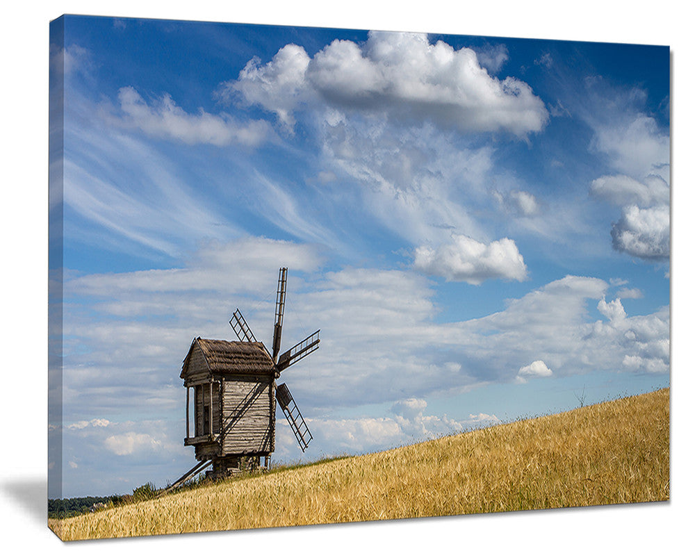 "Cloudy Sky And Windmill Summer Day" Landscape Wall Art, 40"x30"
