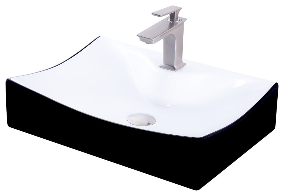 Porcelain Vessel Sink and Faucet Set, Brushed Nickel