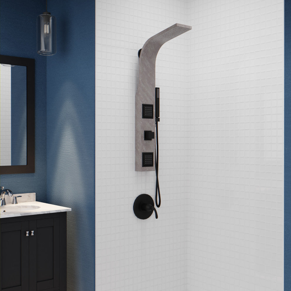 Aura 2-Jetted Shower Panel With Heavy Rain Shower and Spray Wand, Gray Marble
