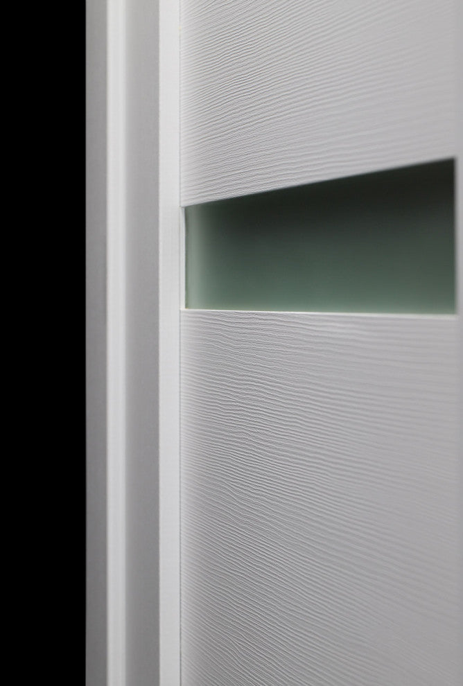 Mirella Bianco Noble with Concealed Hinges, Tempered Frosted Glass, Solid Core, 18" X 80", Left-Hand