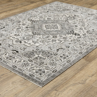 Callum Compass Medallion Grey/Ivory Fringe Edge Rug 3'3" x 5'