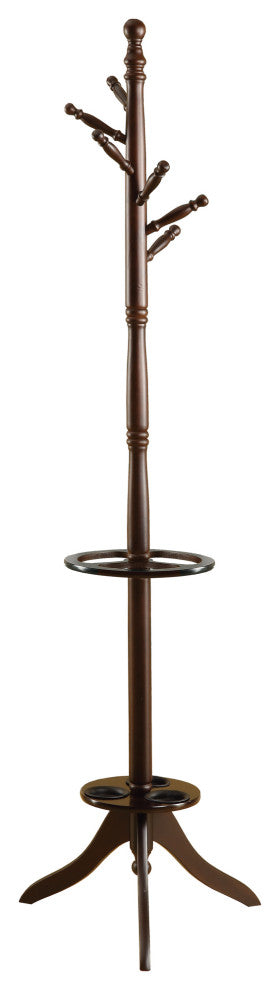 HomeRoots 17" x 17" x 71" Cherry Wood Coat Rack With Umbrella Holder