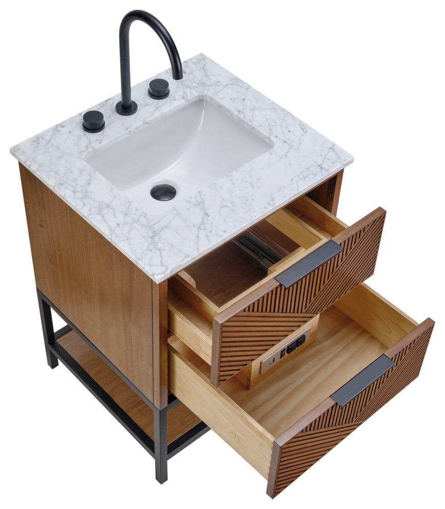 Diamond 24" Bath Vanity, Walnut/Matte Black, 24", Marble Top