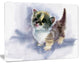 Cute Kitten on Blue Watercolor, Animal Canvas Art Print, 20"x12"