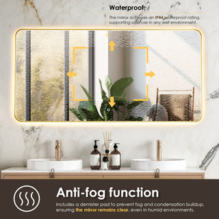 Dazzle Rectangular Bathroom/Vanity LED Lighted Wall Mirror, Brushed Gold, 60"