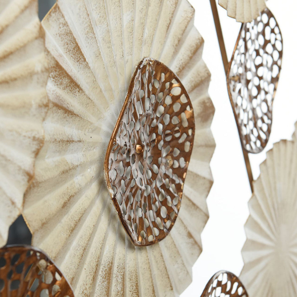 Handmade Metal Wall Art-Discs-Ivory, Gold-47" x 23"