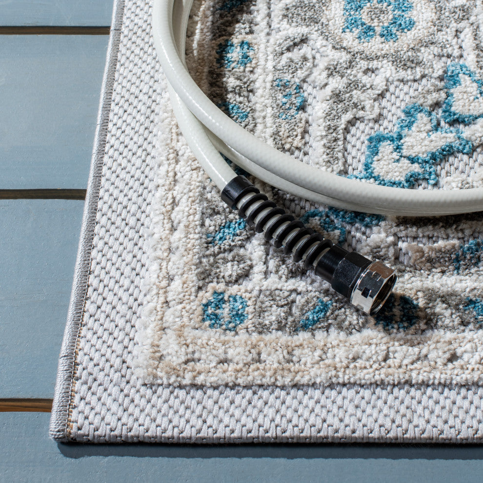 Safavieh Indoor-Outdoor Cabana Collection, CBN680 Rug, Navy/Grey, 6'7" Square