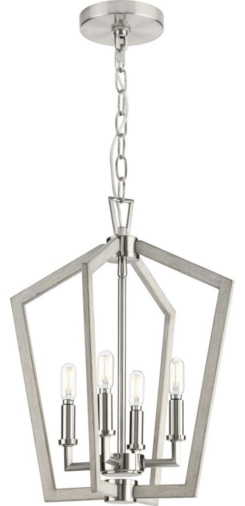 Galloway 4-Light 18" Brushed Nickel Foyer Light With Grey Washed Oak Accents