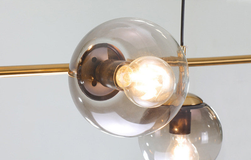 Ilbono | Nordic LED Pendant Light in the Shape of Glass Ball for Dining Room, Gold, Smoky Glass, Cool Light