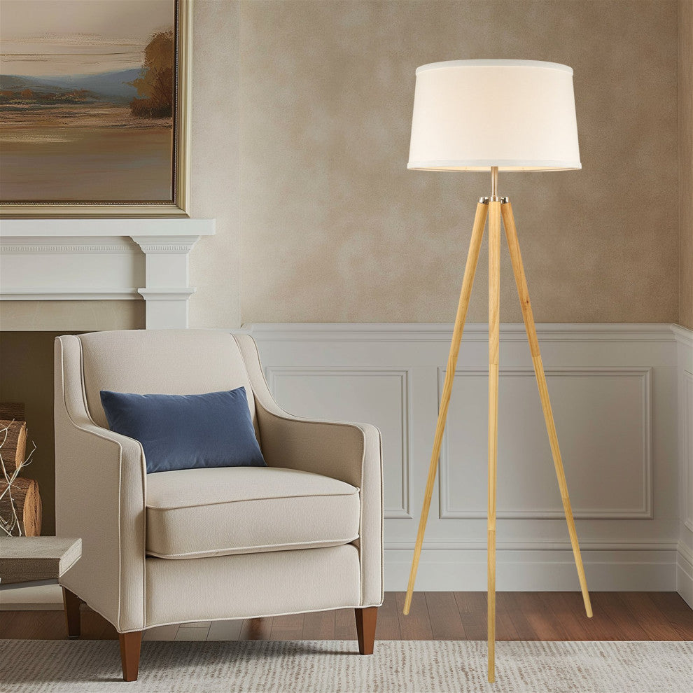 Kira Home Grace 61" Mid Century Tripod LED Floor Lamp, 9W Bulb, White Fabric