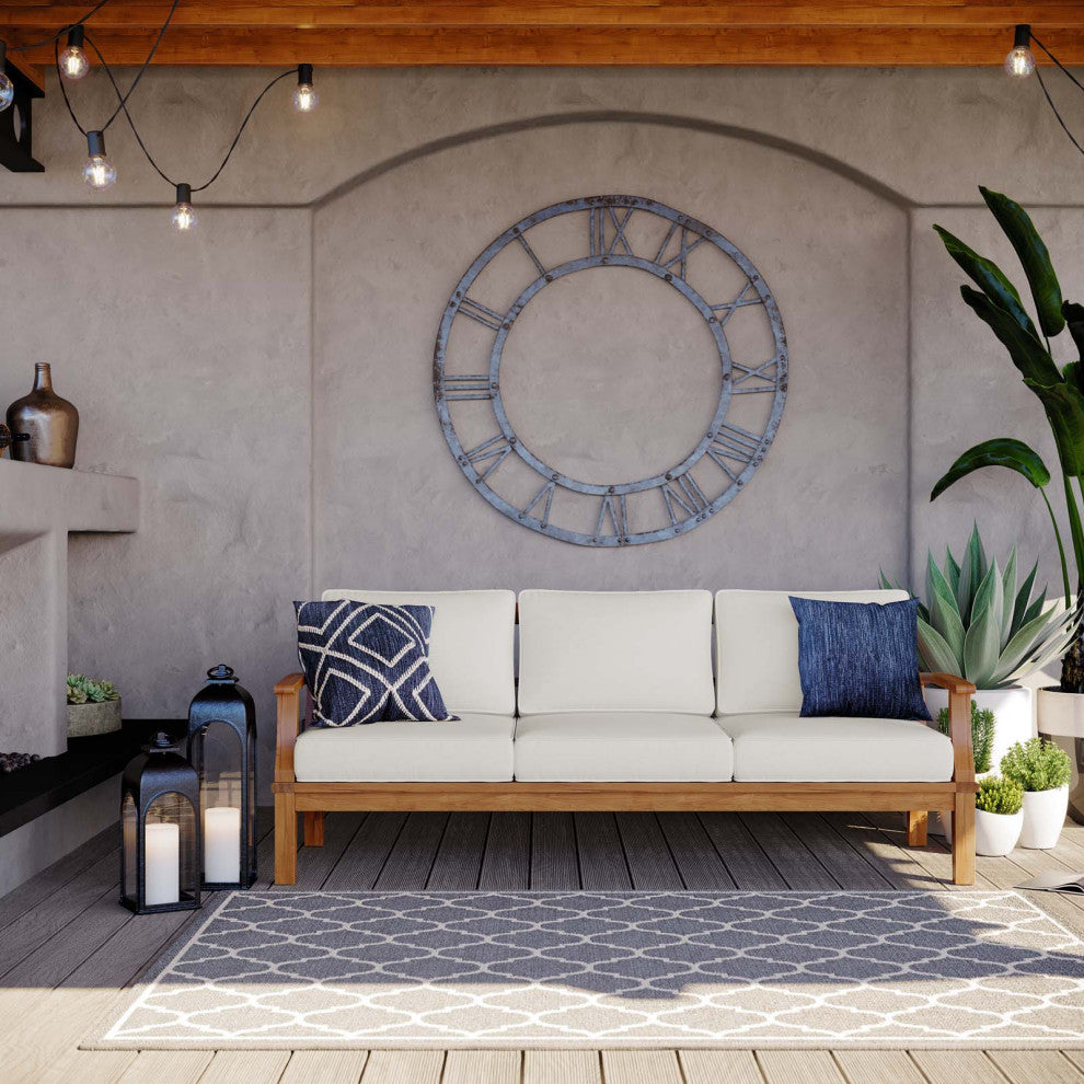 Lounge Sofa, Wood, Brown Natural White, Outdoor Patio Balcony Cafe Bistro Garden