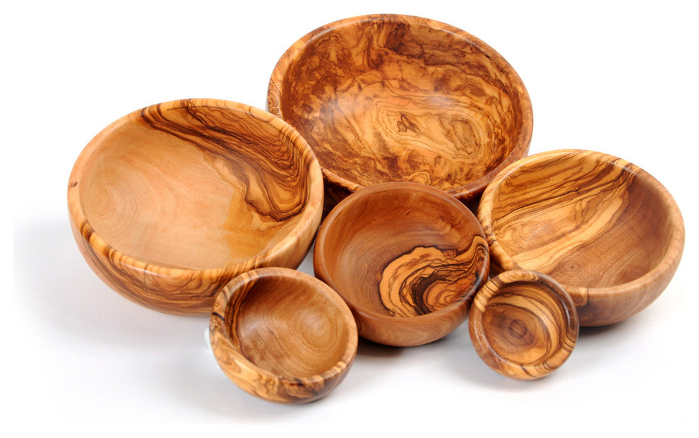 Handmade Olive Wood Nesting Bowls Set of Six Salad Bowls