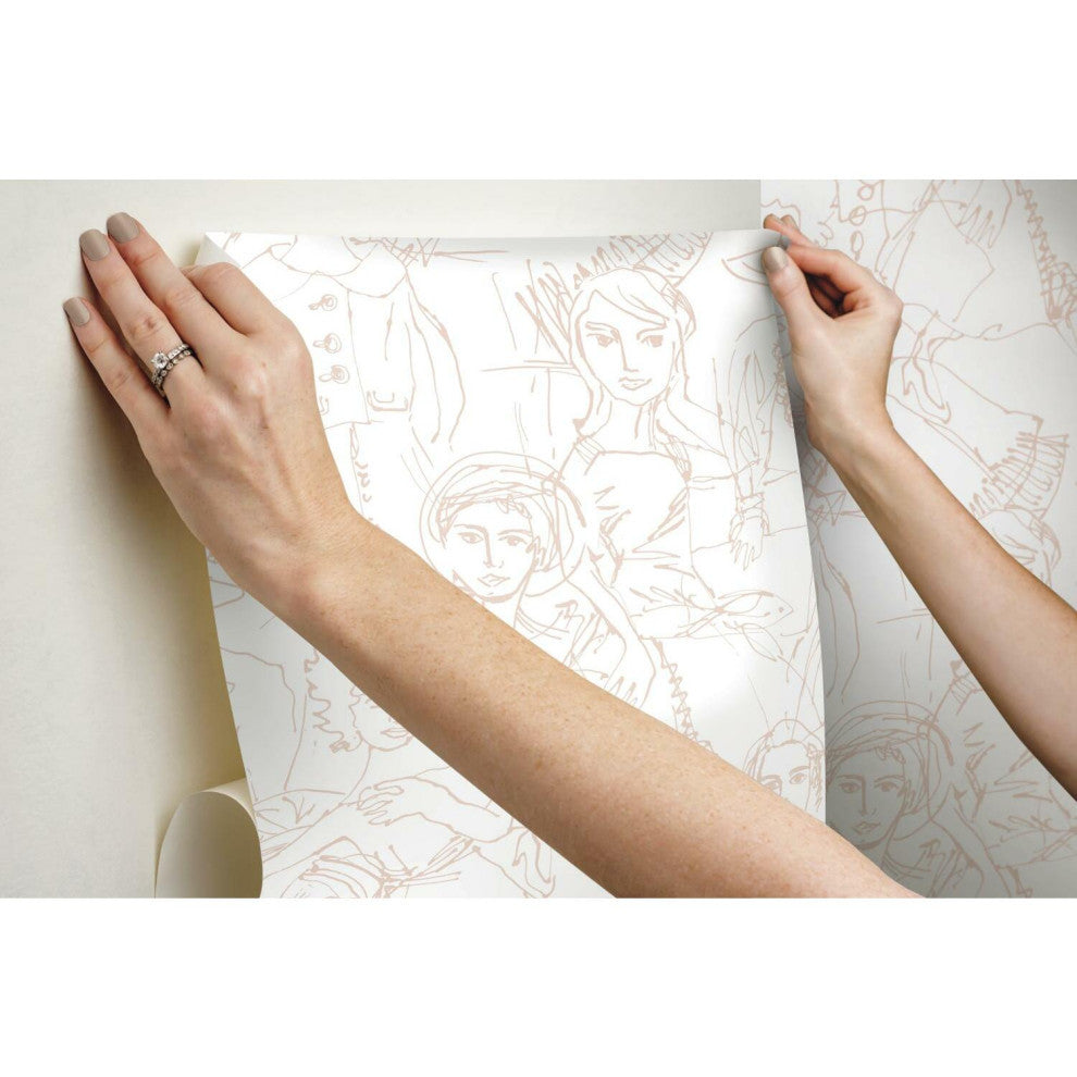 Pink & White Vogue Sketches Peel & Stick Wallpaper