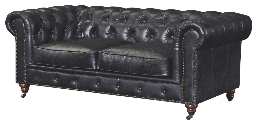 Top Grain Leather Chesterfield Love Seat, Slate