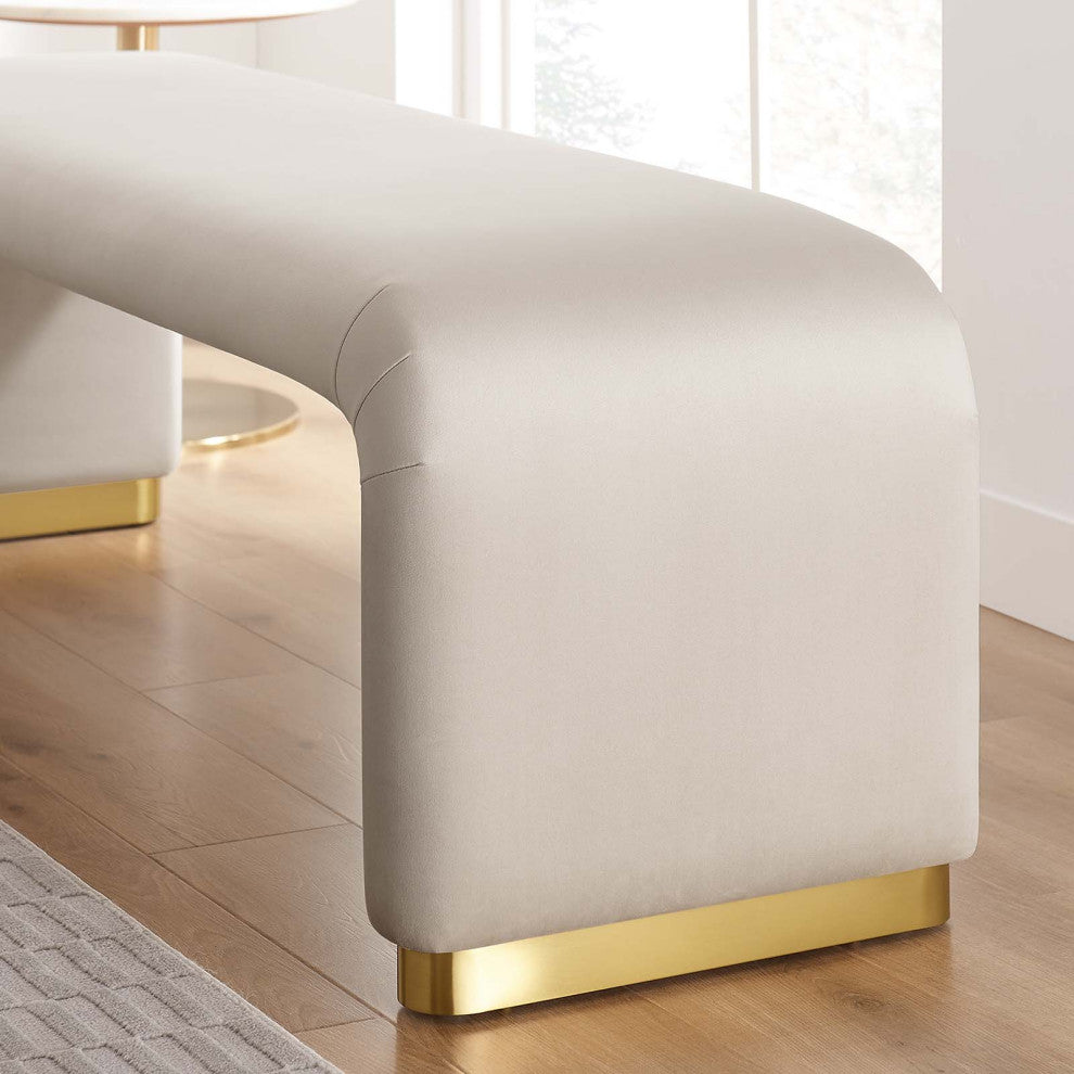 Koda Performance Velvet Waterfall Long Bench - Brass Almond