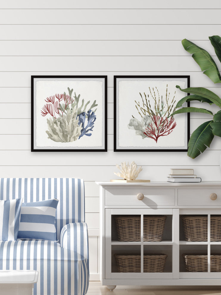 Seaweed and Corals Diptych, 2-Piece Set, 32x32 Panels