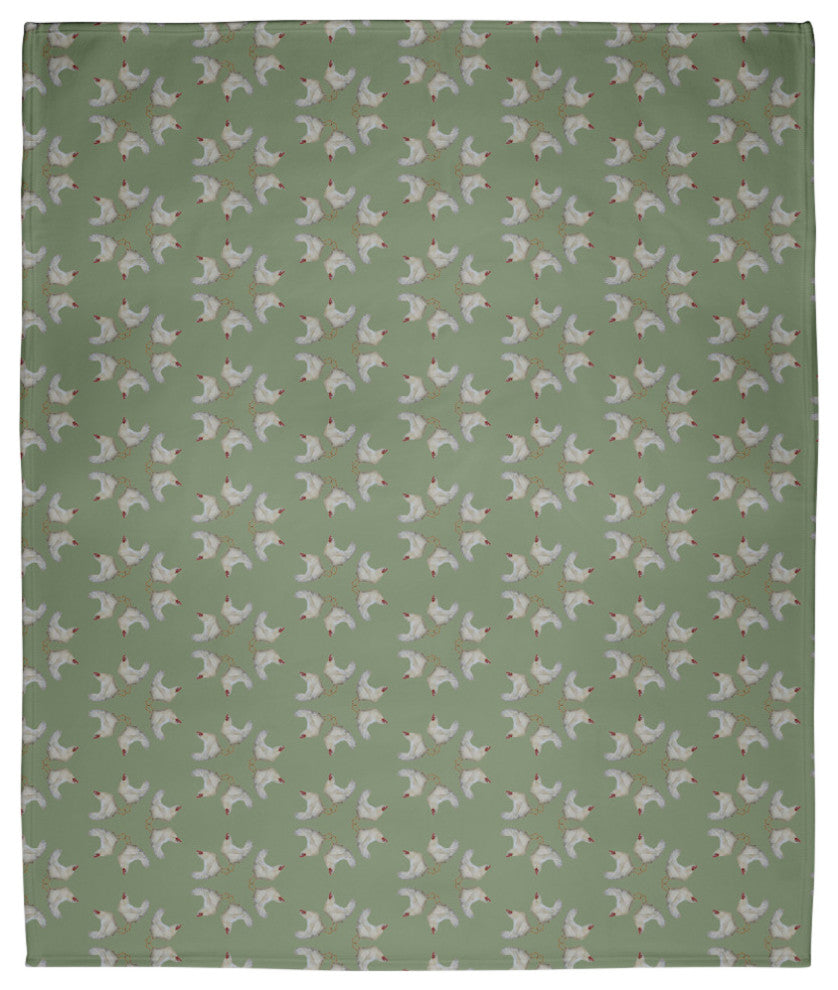 60 x 80 in Chickens-go-round Throw Blanket, Laurel Tree Green