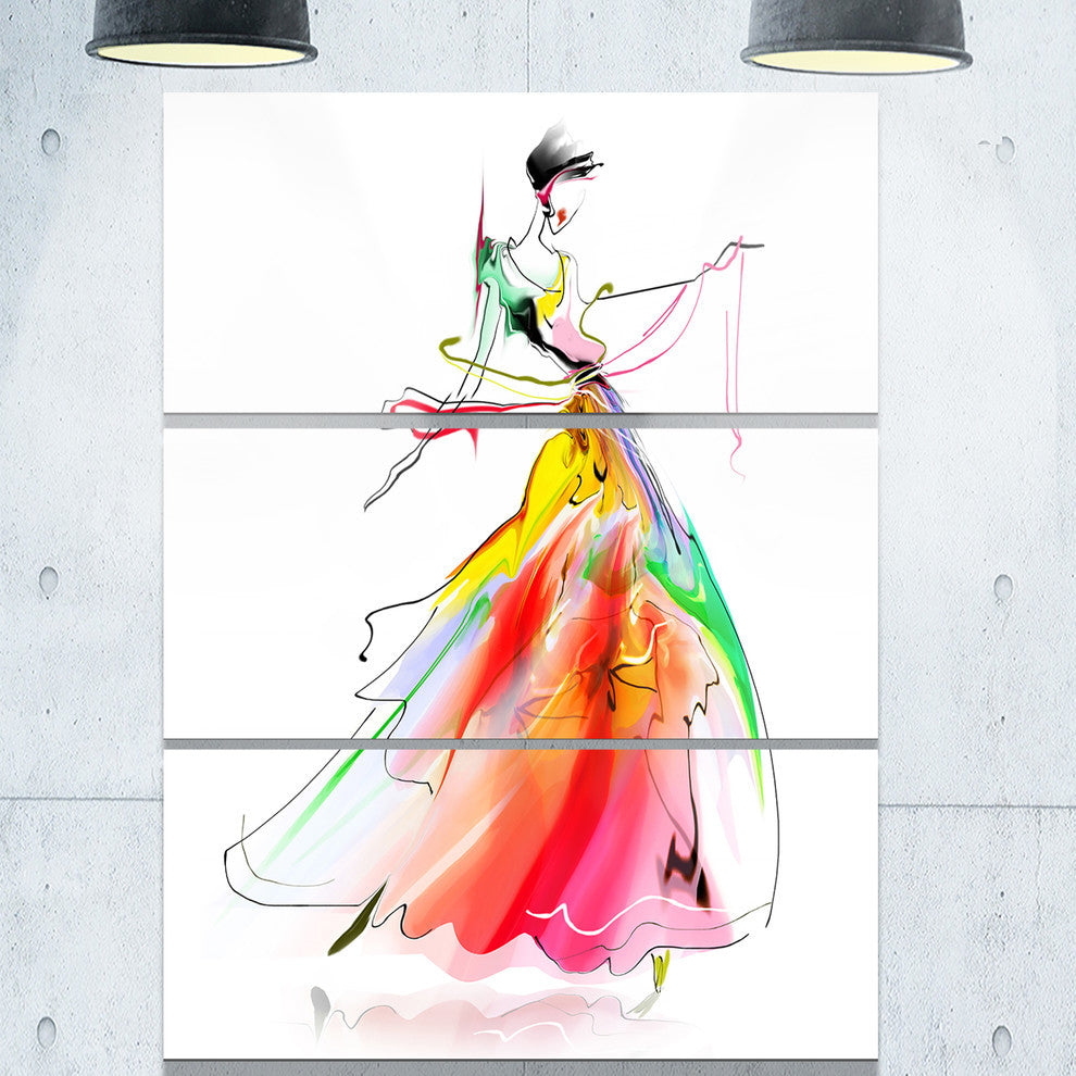 "Young Woman Yellow Red" Digital Metal Wall Art, 3 Panels, 28"x36"