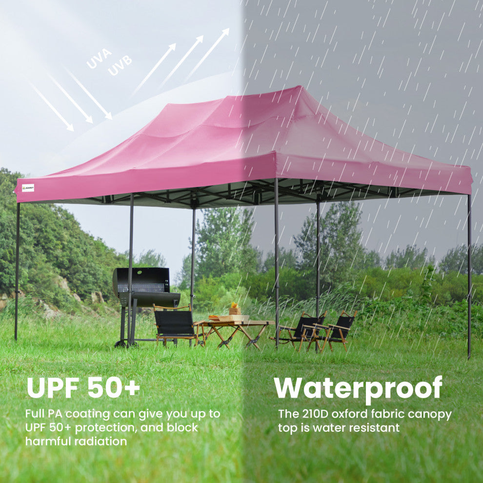 JEAREY Pop Up Canopy Tent, Outdoor Canopy, 4 Sand Bags, Pink, 10x20ft