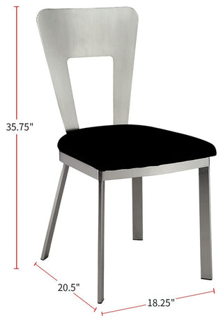 Set of 2 Dining Chair, Silver Finished Open Back With Black Microfiber Seat