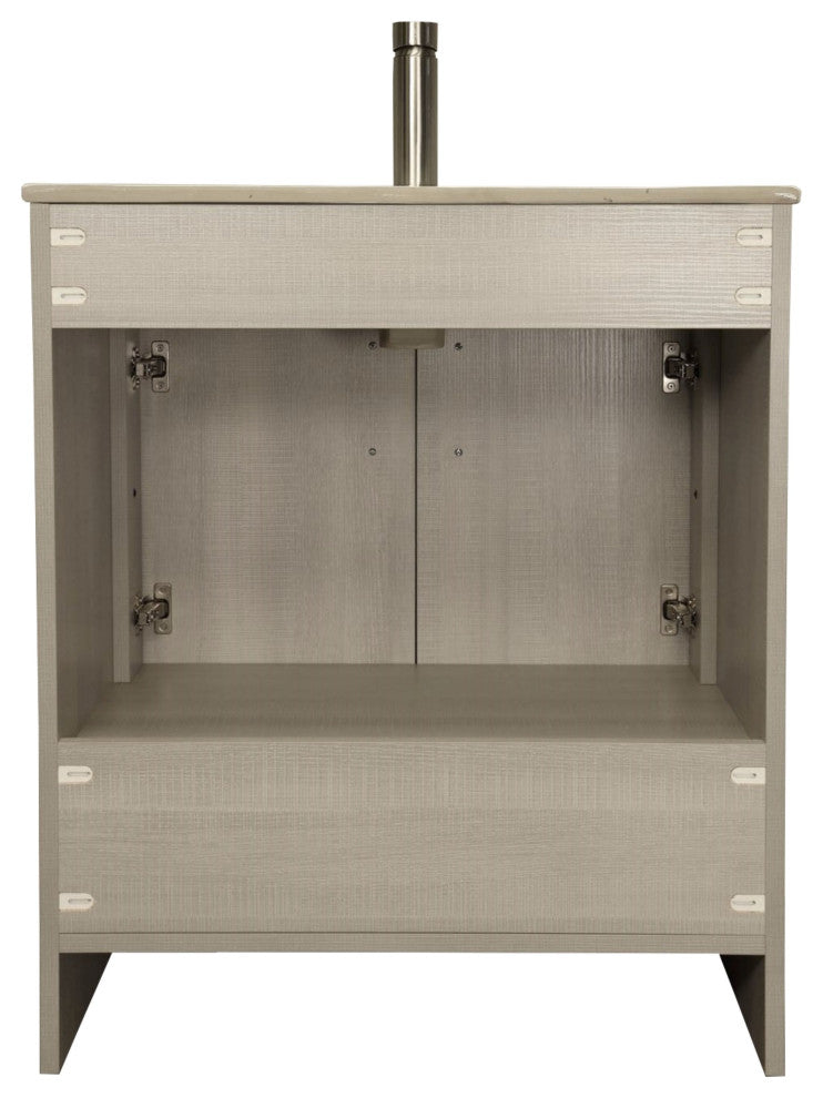 Pacific 30" Vanity With Integrated Ceramic Top and Brushed Nickel Handles, Weath