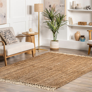 Nuloom Fringe Handwoven Jute Area Rug, Natural 6'x9'