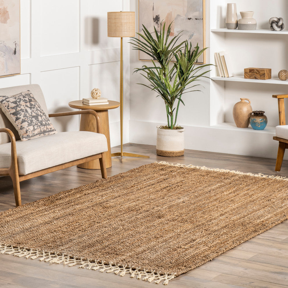 Nuloom Fringe Handwoven Jute Area Rug, Natural 6'x9'