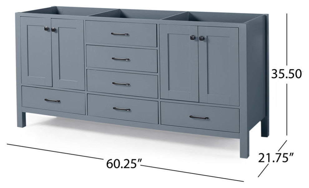 Kayla Contemporary 60" Wood Bathroom Vanity, Counter Top Not Included, Gray