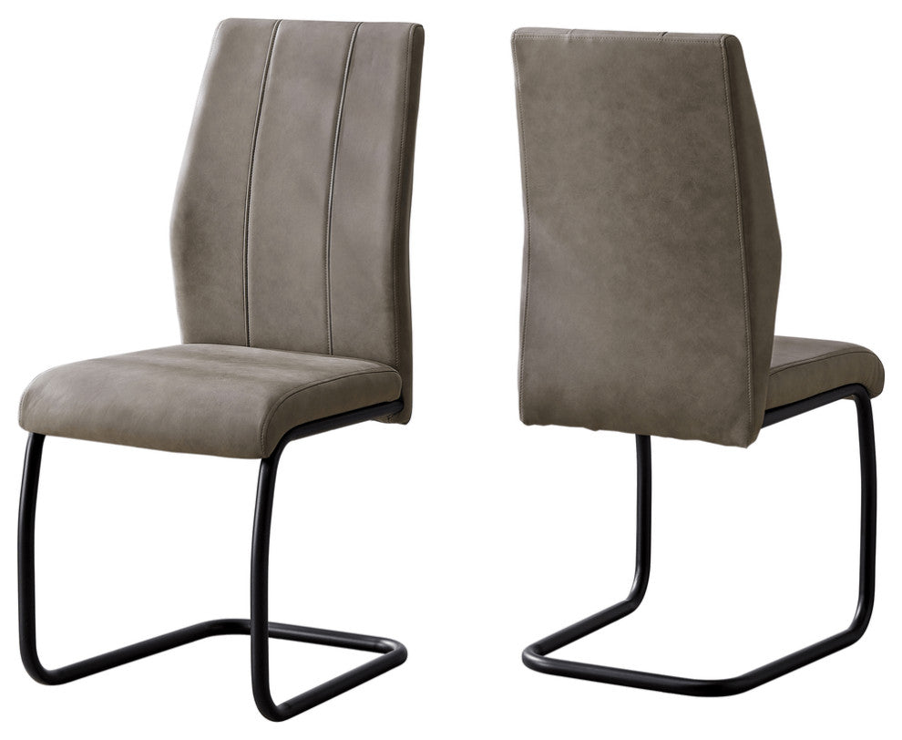 Set Of Two Taupe Upholstered Faux Leather Slat Back Dining Chairs