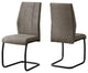 Set Of Two Taupe Upholstered Faux Leather Slat Back Dining Chairs