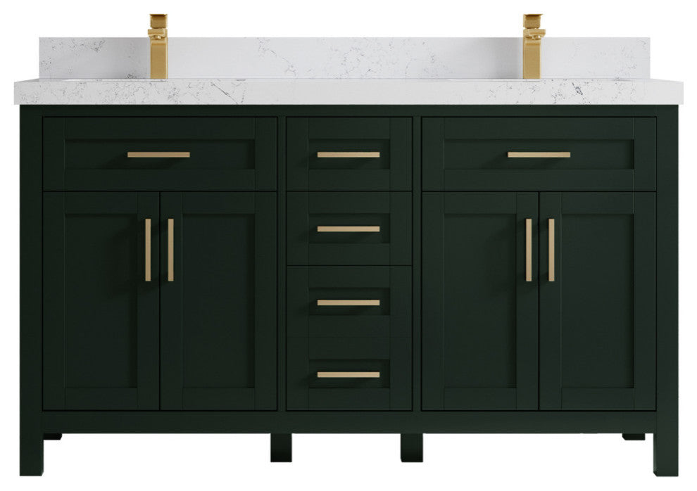Cambridge 60 Double Bathroom Vanity in Dark Forest Green 2" Empira Quartz