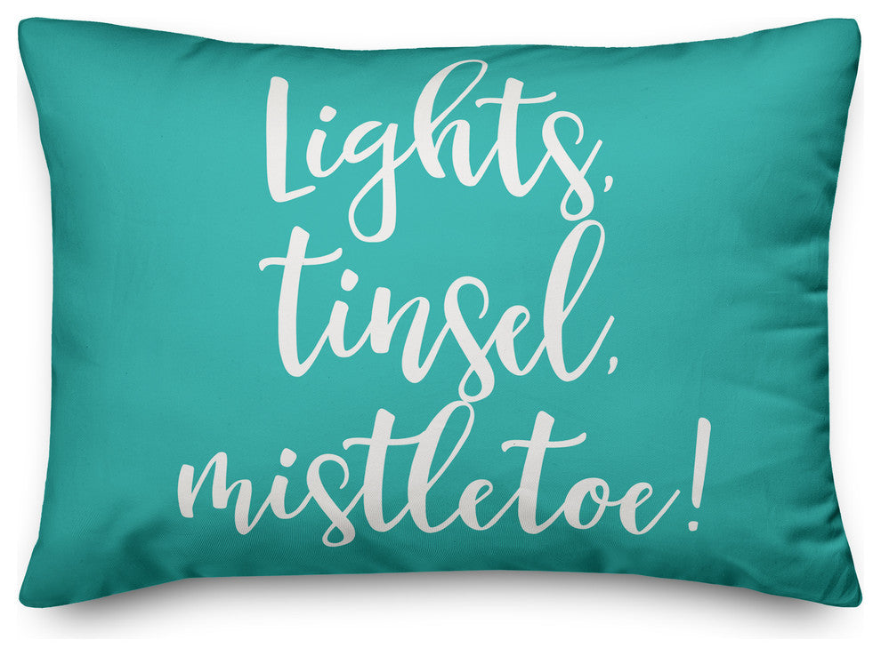Lights, Tinsel, Mistletoe, Teal 14x20 Lumbar Pillow