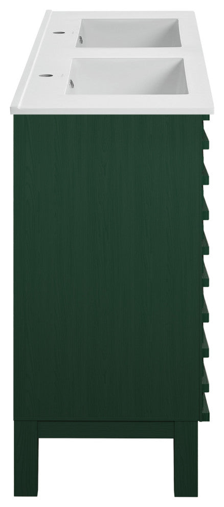 Cascade 48" Freestanding Bathroom Vanity, Green Oak With Double Basin Sink Top