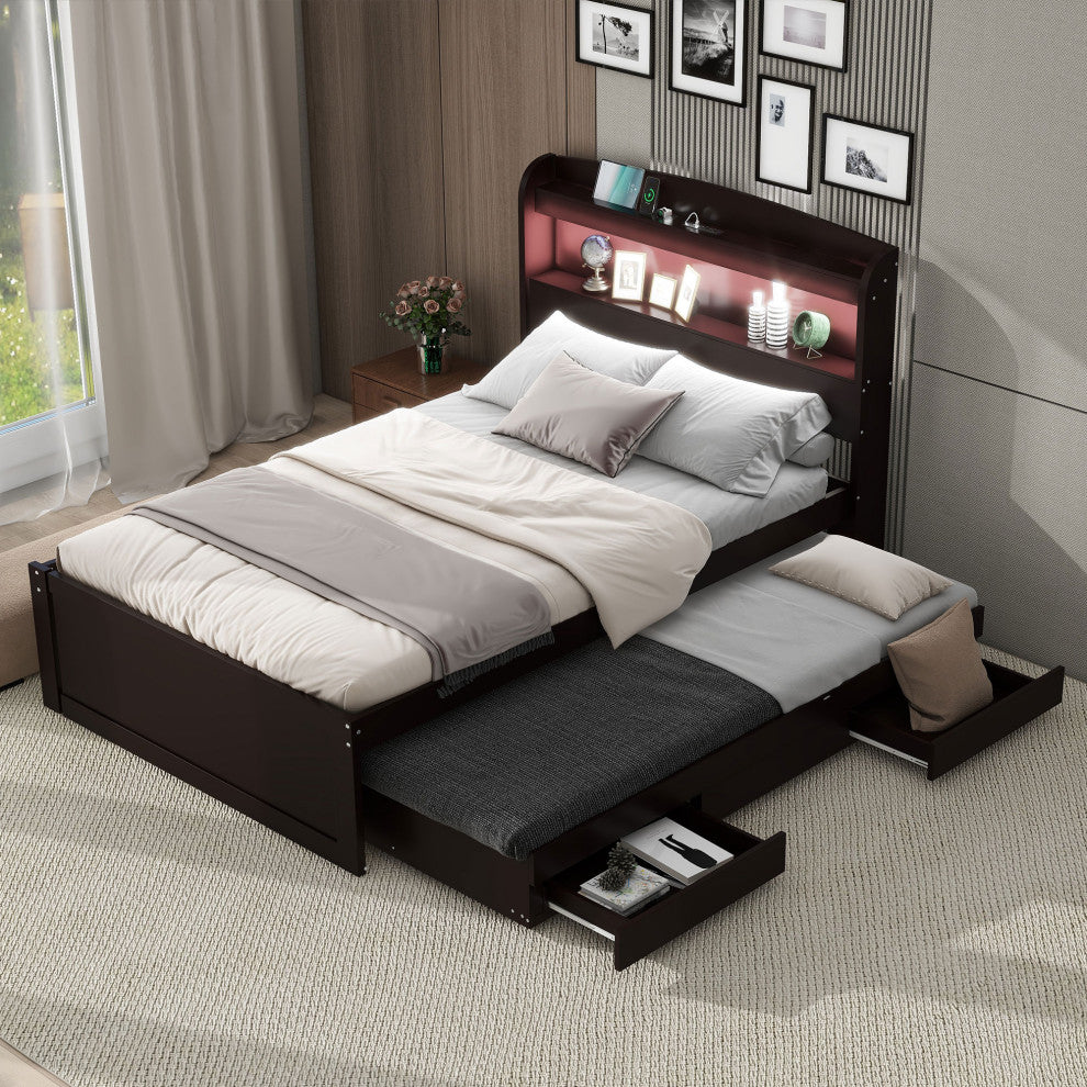 Gewnee Twin XL Size Platform Bed with Storage LED Headboard