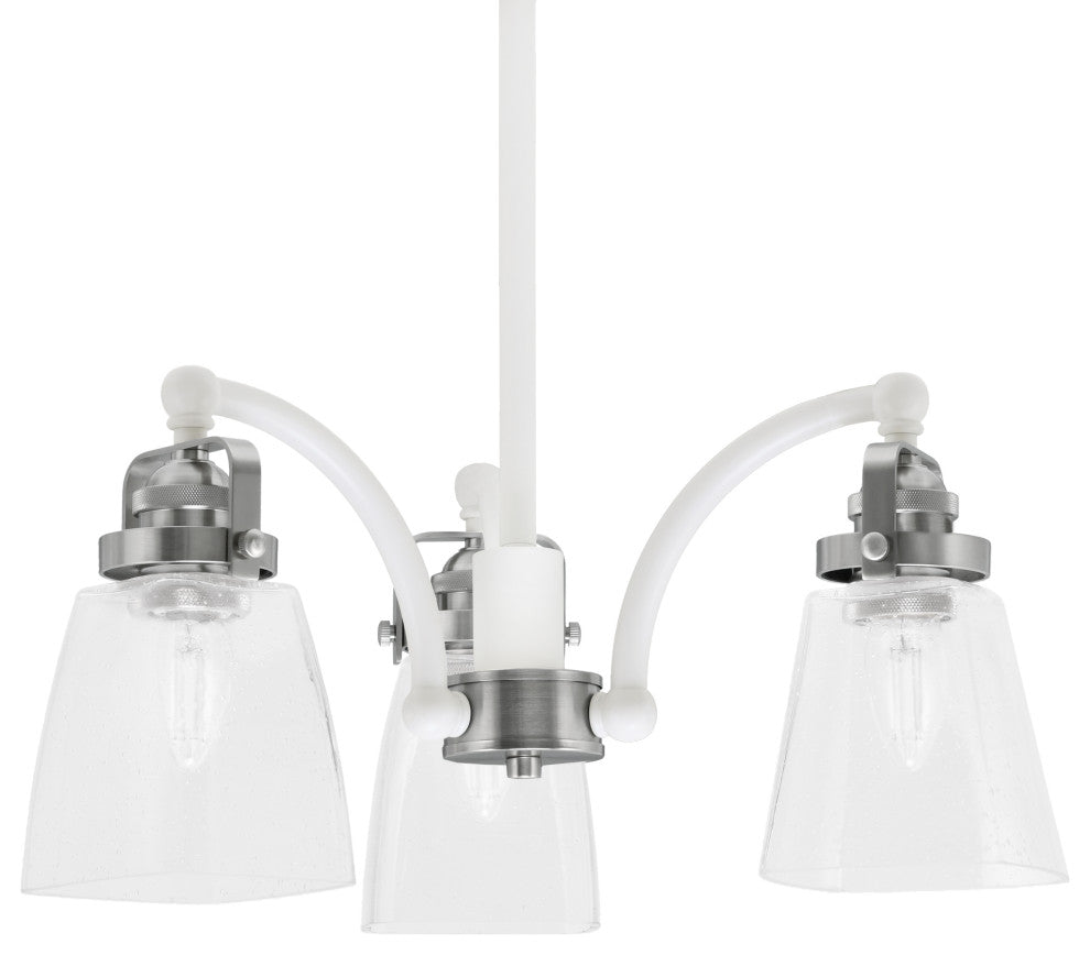 Easton 3 Light, Chandelier, White & Brushed Nickel, 4.5" Square Clear Bubble