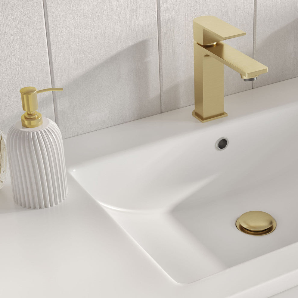Celios Bathroom Vanity, White With Brass Trim, 36", Single Sink, Freestanding