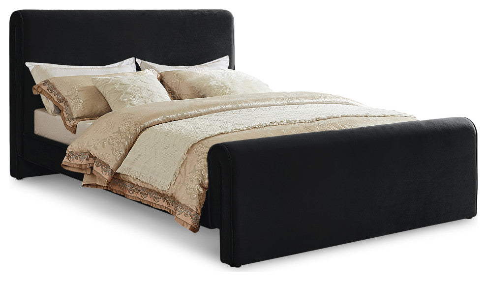 Sloan Black Velvet Full Bed, Black, Queen