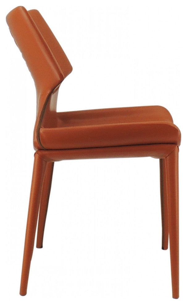 Set of Two Cognac Faux Leather Wrapped Dining Chairs