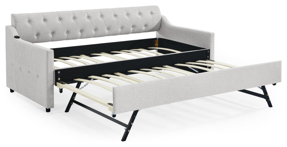 Gewnee Twin Size Upholstery DayBed with Twin Size Erectable Trundle